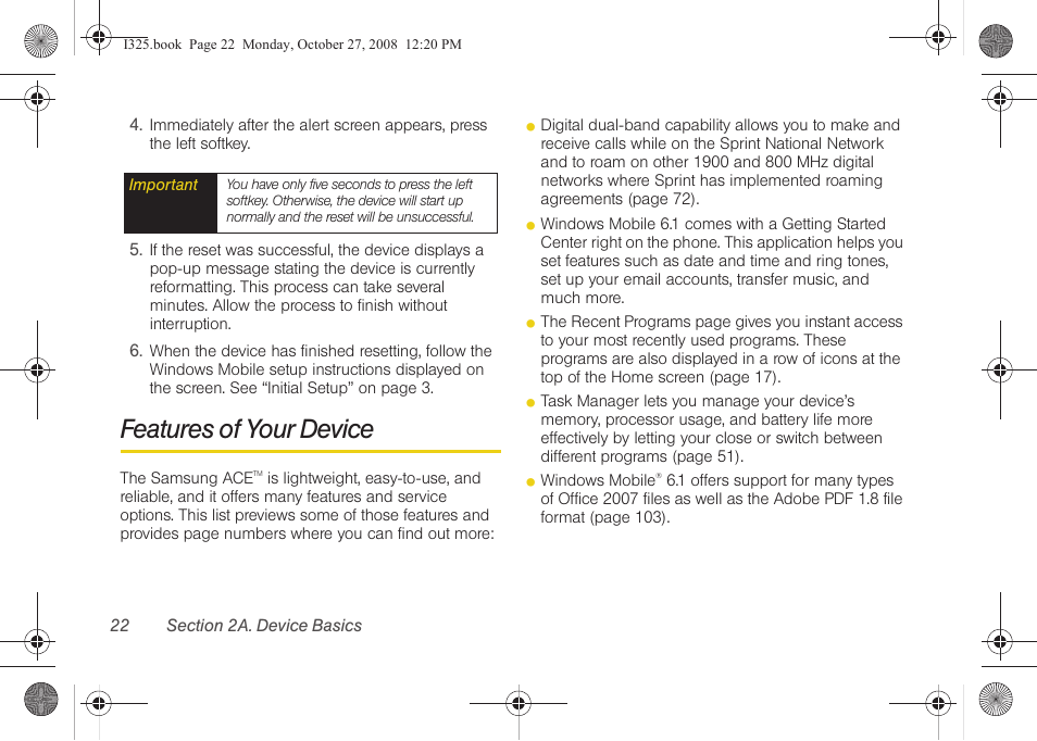 Features of your device | Samsung SPH-I325DLASPR User Manual | Page 36 / 227