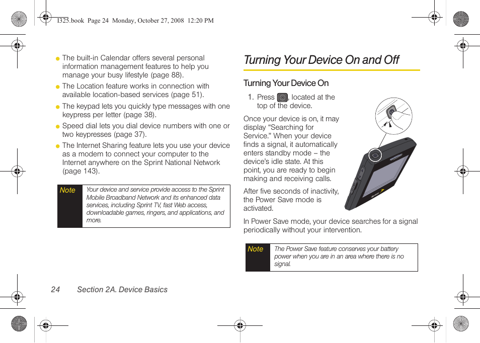 Turning your device on and off, Turning your device on | Samsung SPH-I325DLASPR User Manual | Page 38 / 227