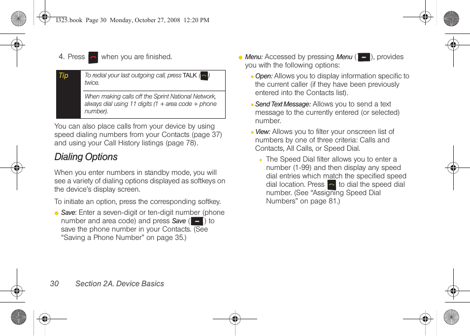 Dialing options | Samsung SPH-I325DLASPR User Manual | Page 44 / 227