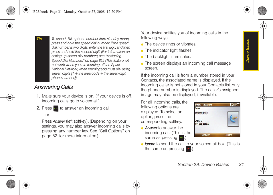 Answering calls | Samsung SPH-I325DLASPR User Manual | Page 45 / 227