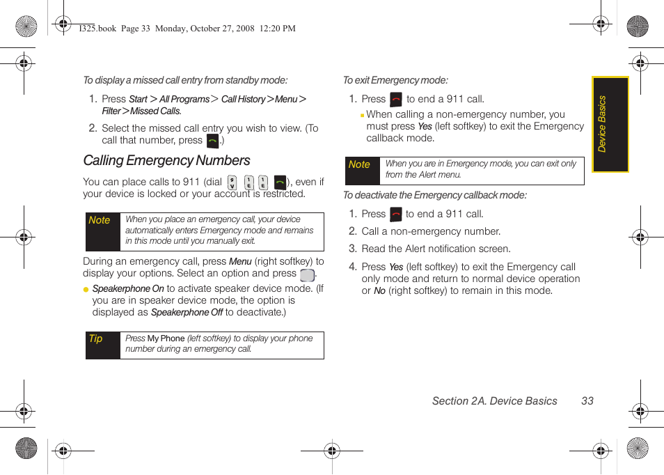 Calling emergency numbers | Samsung SPH-I325DLASPR User Manual | Page 47 / 227