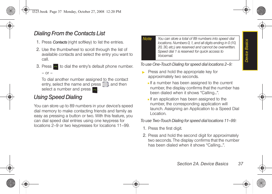 Dialing from the contacts list, Using speed dialing | Samsung SPH-I325DLASPR User Manual | Page 51 / 227