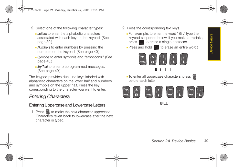 Entering characters, Entering uppercase and lowercase letters | Samsung SPH-I325DLASPR User Manual | Page 53 / 227