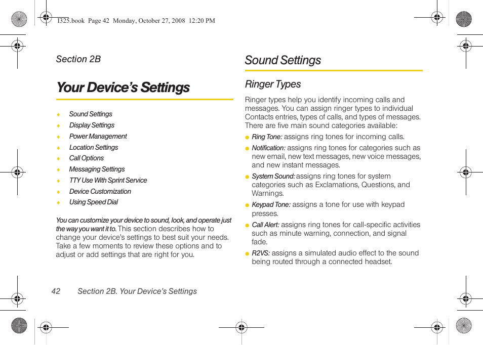 Your device’s settings, Sound settings, Ringer types | 2b. your device’s settings | Samsung SPH-I325DLASPR User Manual | Page 56 / 227