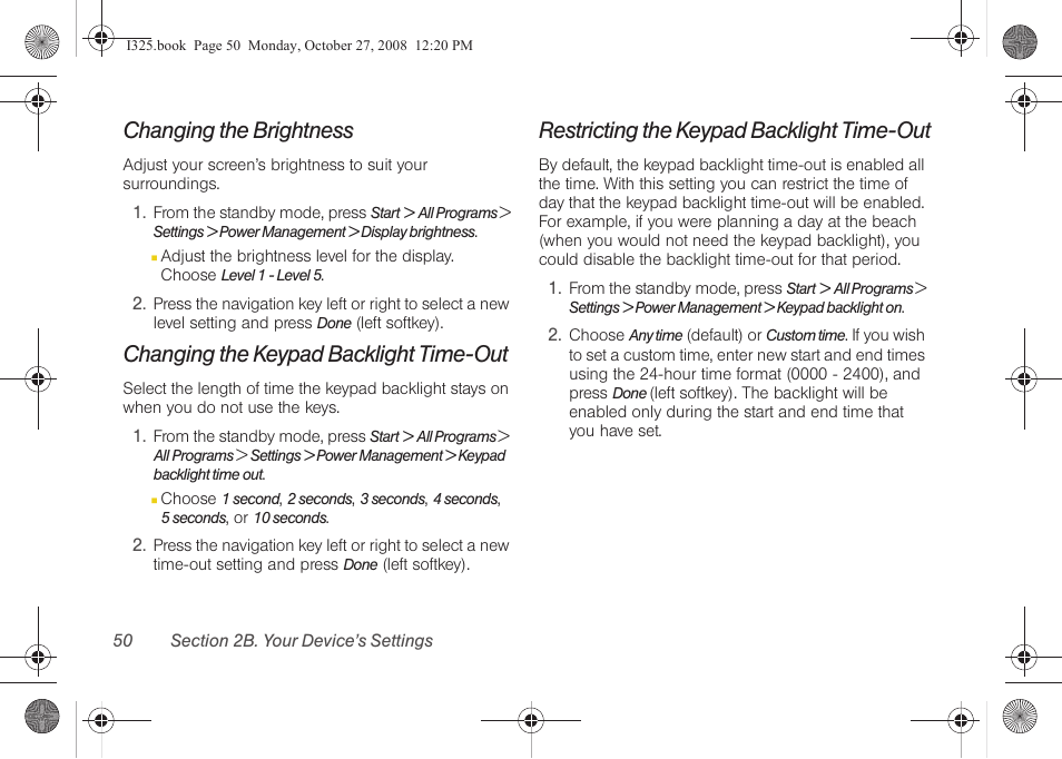 Changing the brightness, Changing the keypad backlight time-out, Restricting the keypad backlight time-out | Samsung SPH-I325DLASPR User Manual | Page 64 / 227