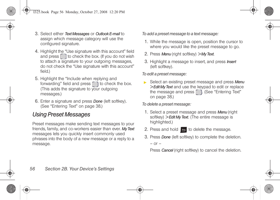 Using preset messages | Samsung SPH-I325DLASPR User Manual | Page 70 / 227