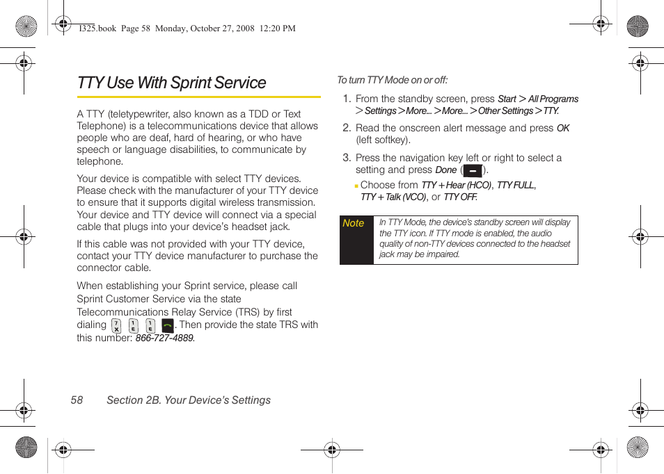 Tty use with sprint service | Samsung SPH-I325DLASPR User Manual | Page 72 / 227