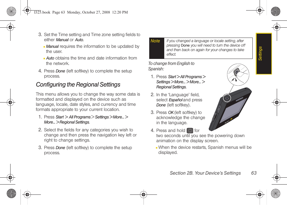 Configuring the regional settings | Samsung SPH-I325DLASPR User Manual | Page 77 / 227