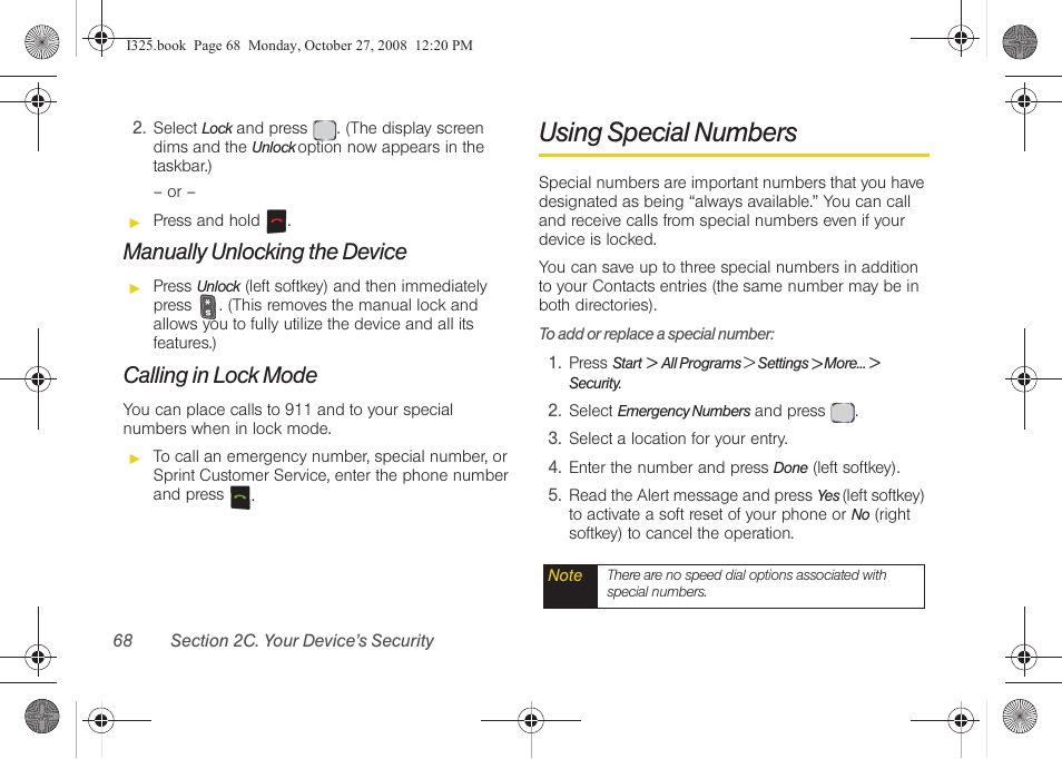 Manually unlocking the device, Calling in lock mode, Using special numbers | Samsung SPH-I325DLASPR User Manual | Page 82 / 227