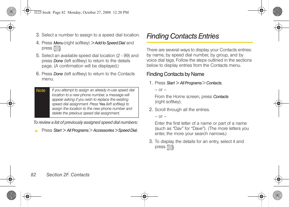 Finding contacts entries, Finding contacts by name | Samsung SPH-I325DLASPR User Manual | Page 96 / 227