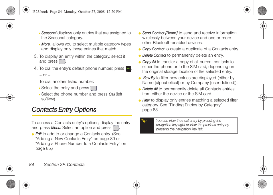 Contacts entry options | Samsung SPH-I325DLASPR User Manual | Page 98 / 227