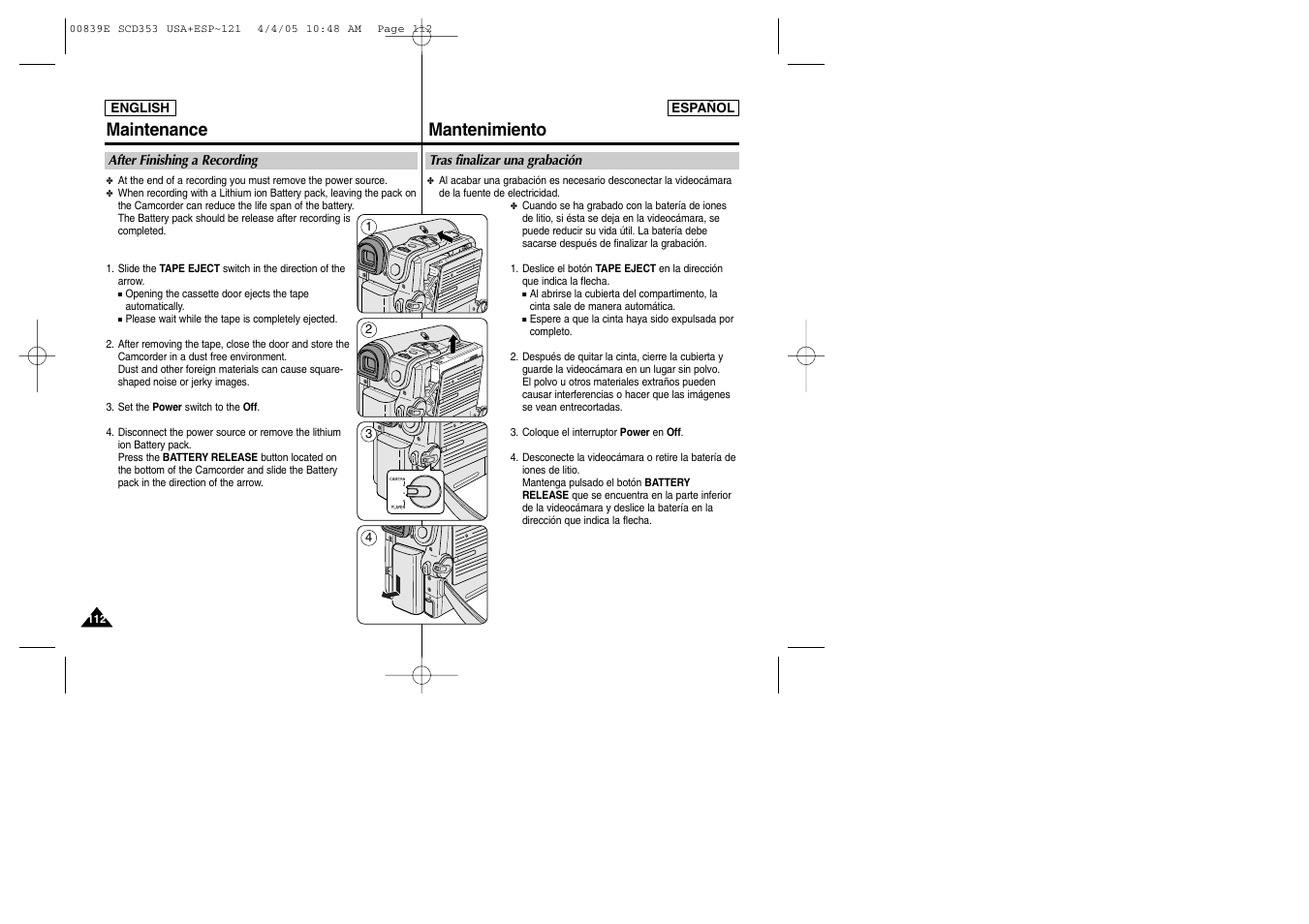 Maintenance mantenimiento | Samsung SC-D353-XAP User Manual | Page 112 / 122
