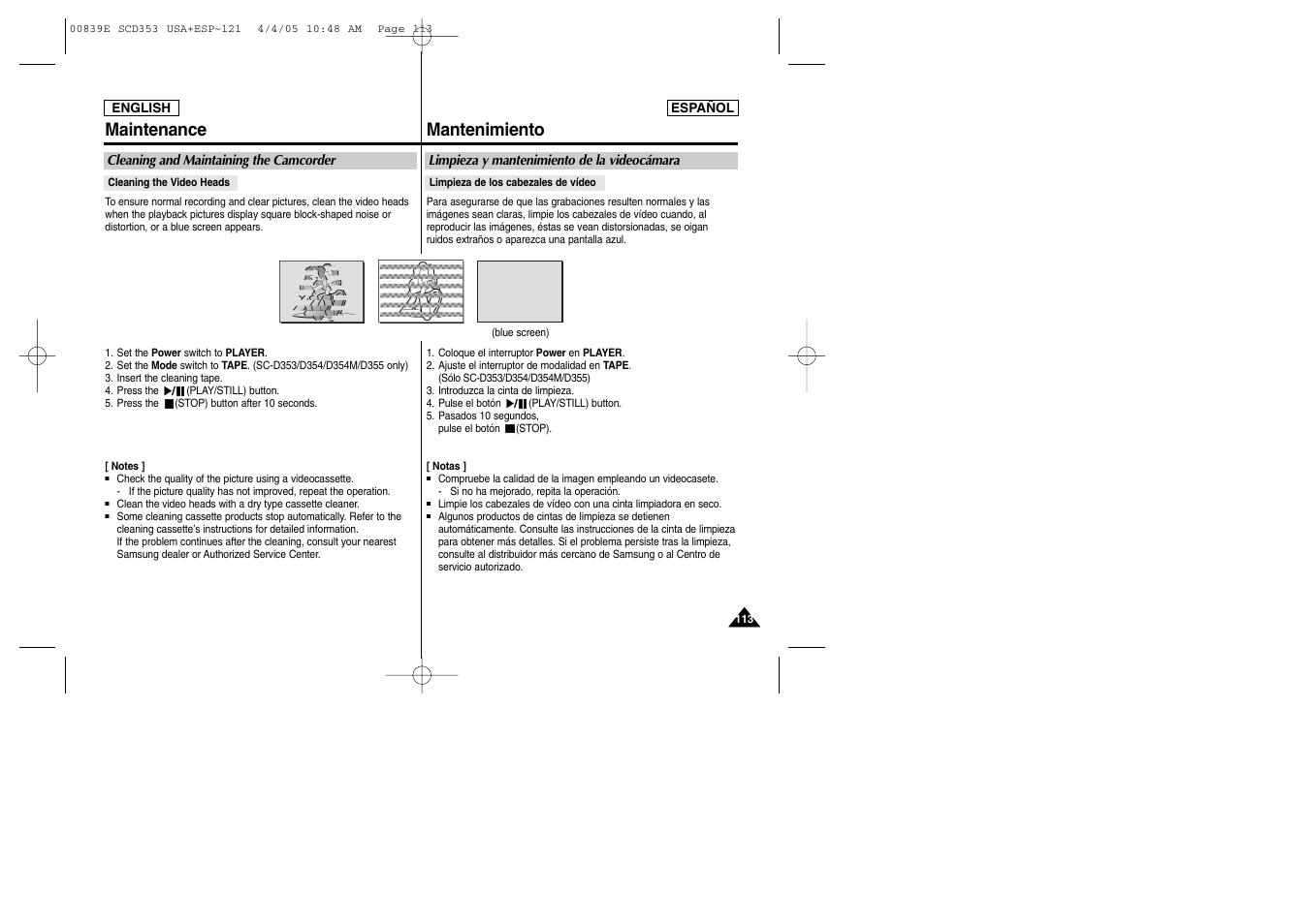 Maintenance mantenimiento | Samsung SC-D353-XAP User Manual | Page 113 / 122