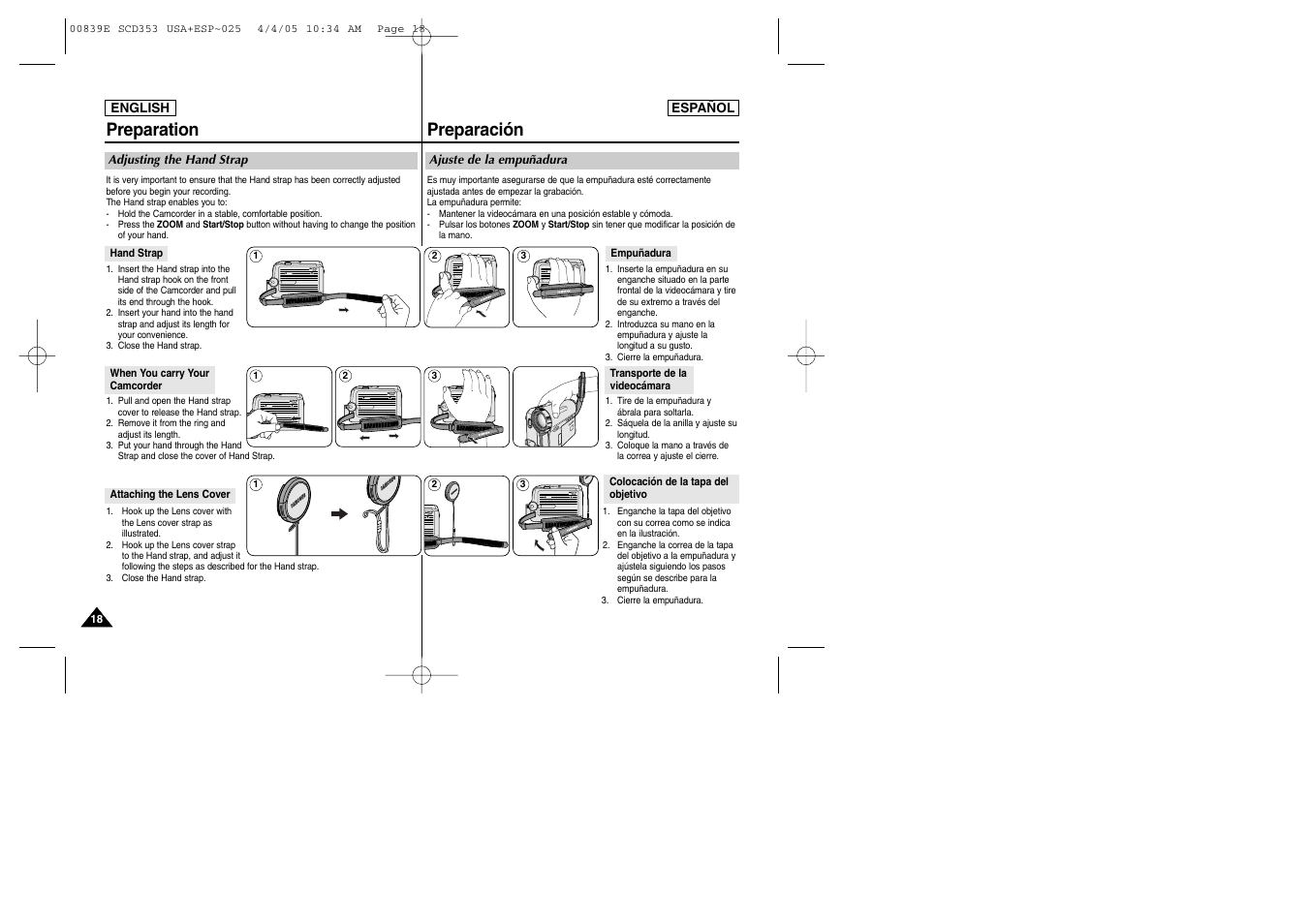 Preparation, Preparación | Samsung SC-D353-XAP User Manual | Page 18 / 122