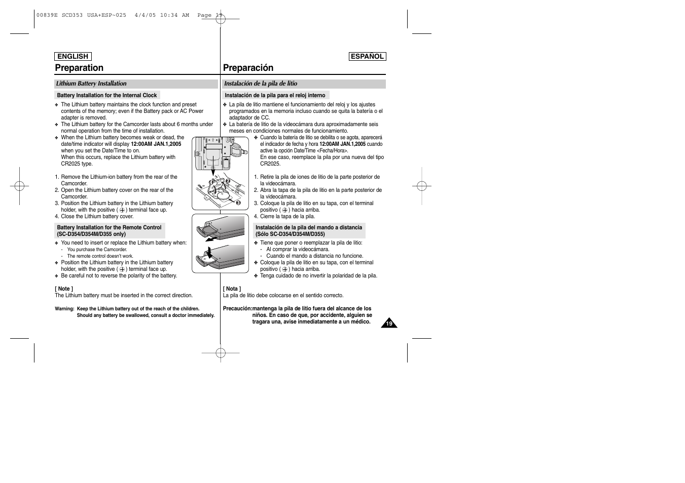 Preparation, Preparación | Samsung SC-D353-XAP User Manual | Page 19 / 122