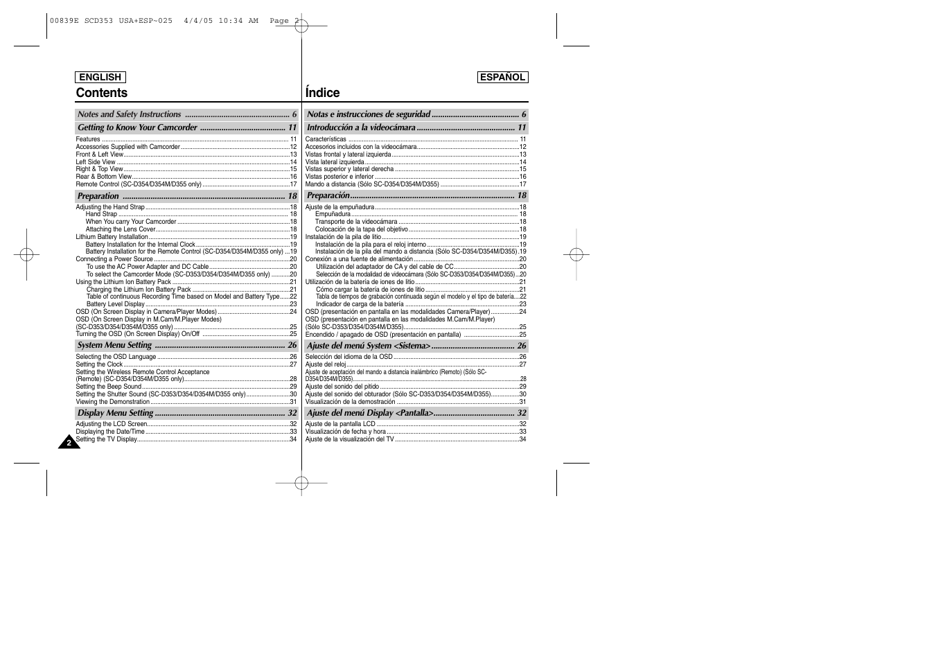 Contents índice | Samsung SC-D353-XAP User Manual | Page 2 / 122