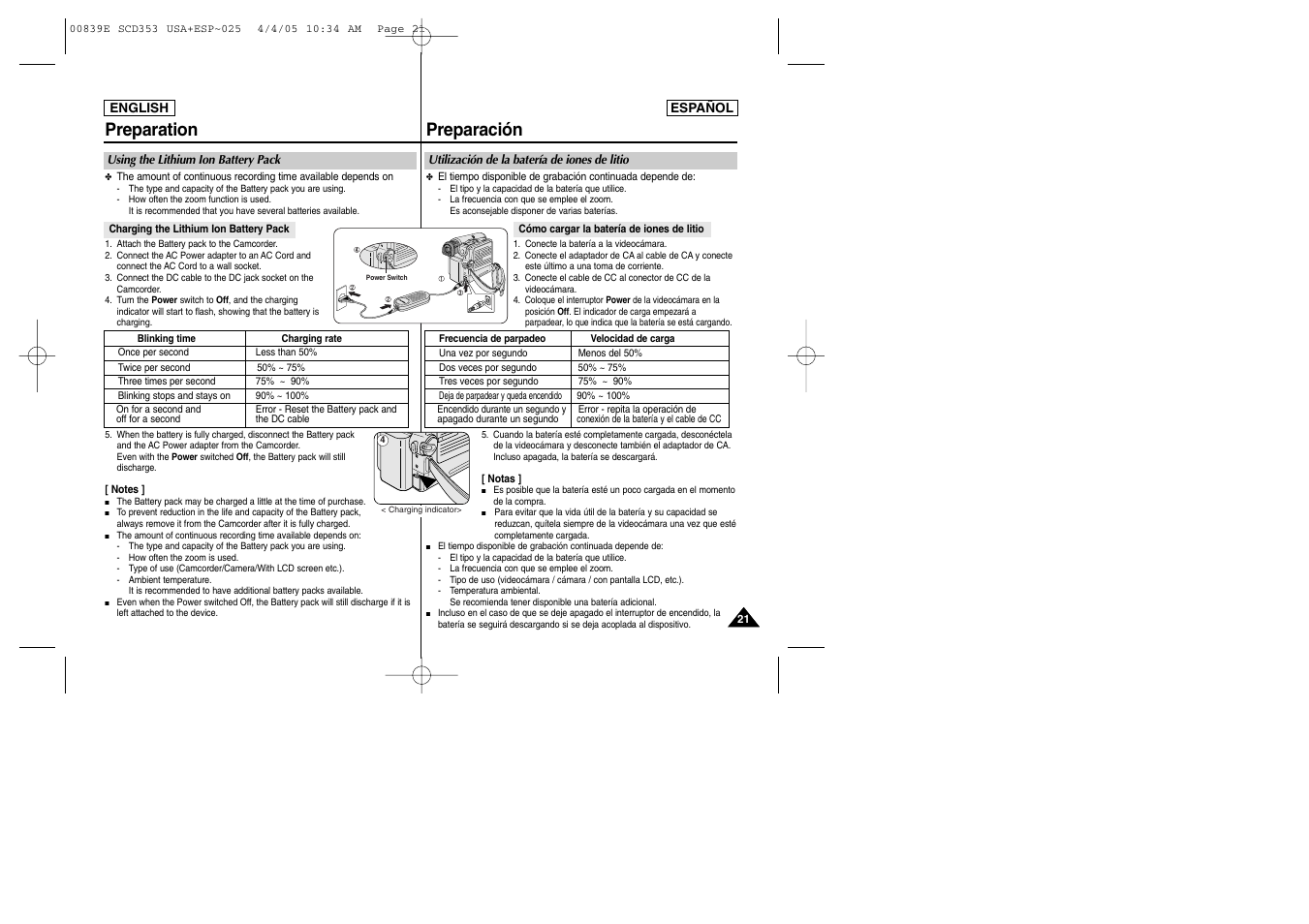 Preparation preparación | Samsung SC-D353-XAP User Manual | Page 21 / 122