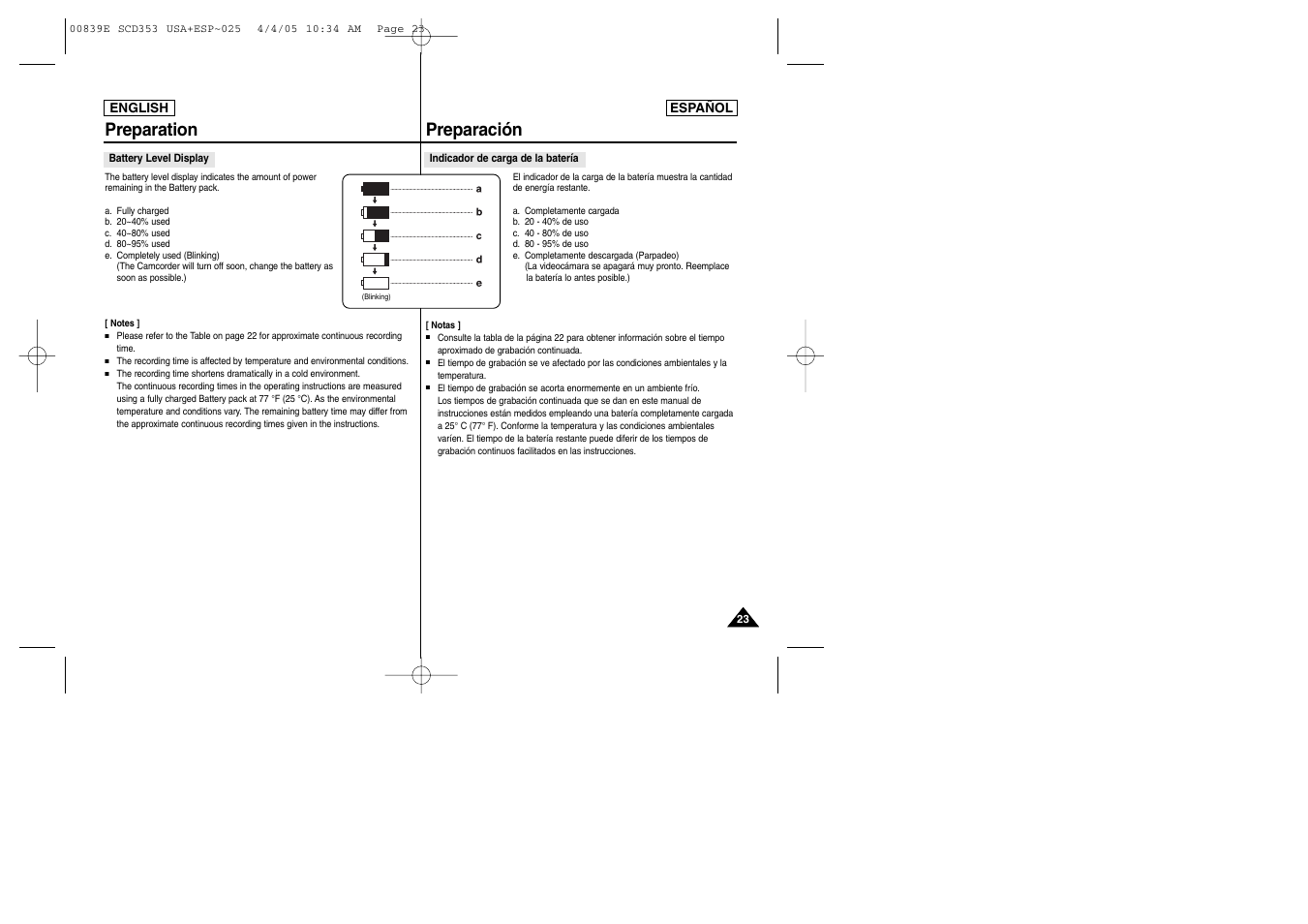 Preparation, Preparación | Samsung SC-D353-XAP User Manual | Page 23 / 122