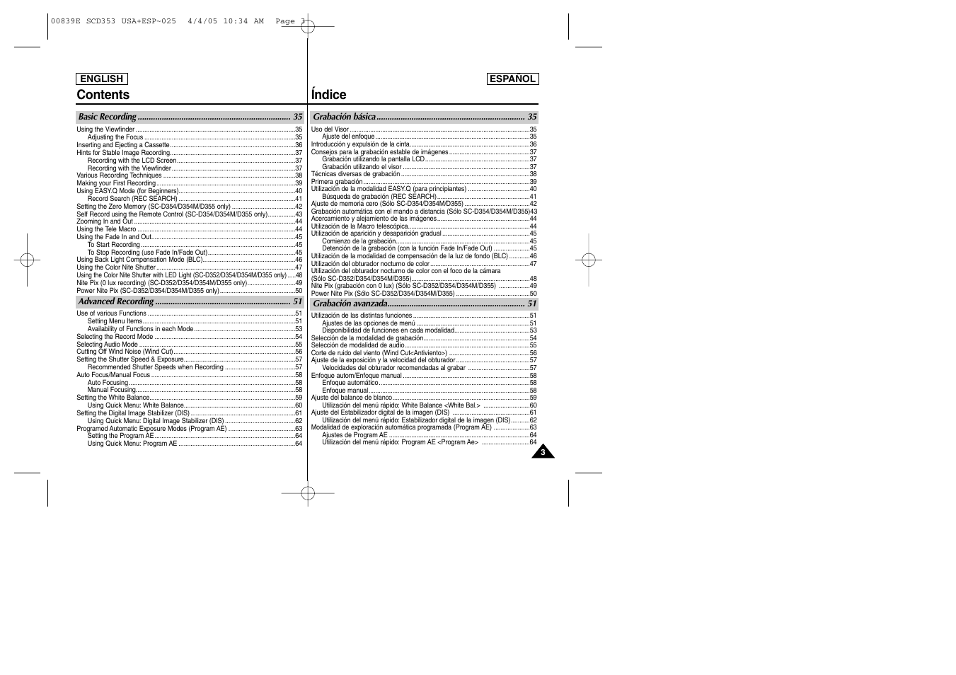 Contents índice | Samsung SC-D353-XAP User Manual | Page 3 / 122