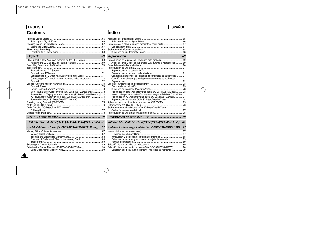 Contents índice | Samsung SC-D353-XAP User Manual | Page 4 / 122