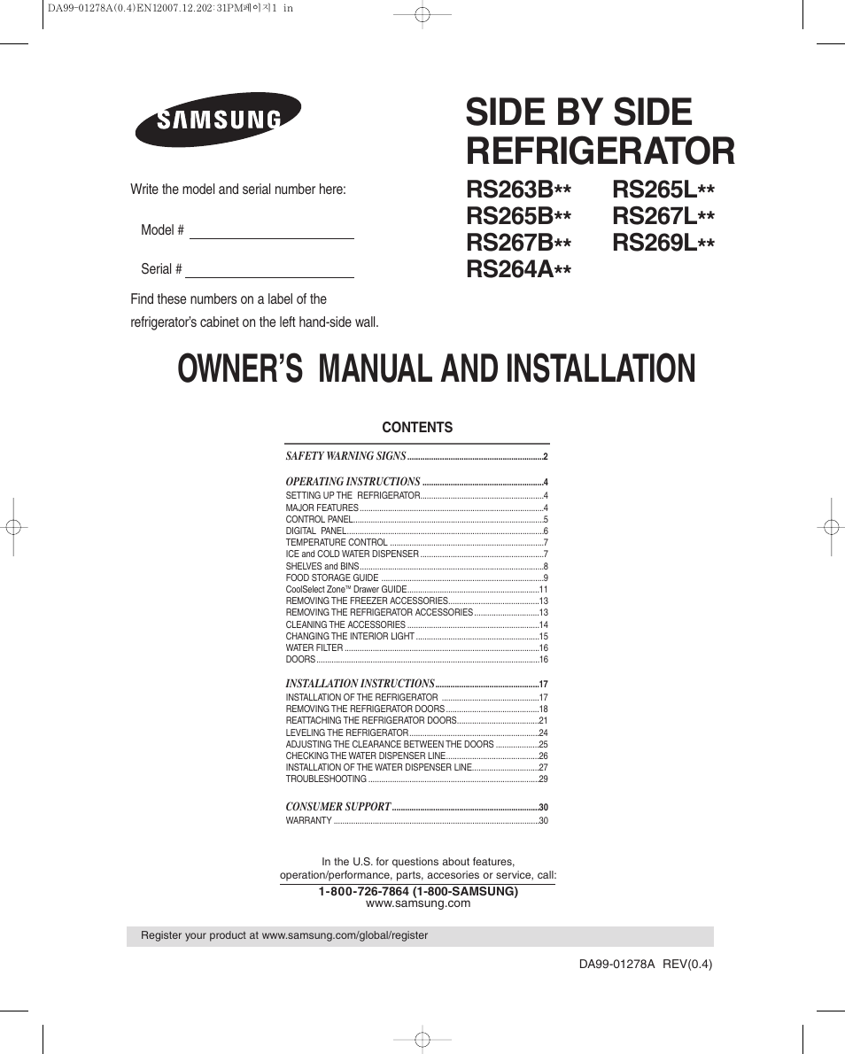 Samsung RS267LBSH-XAA User Manual | 32 pages