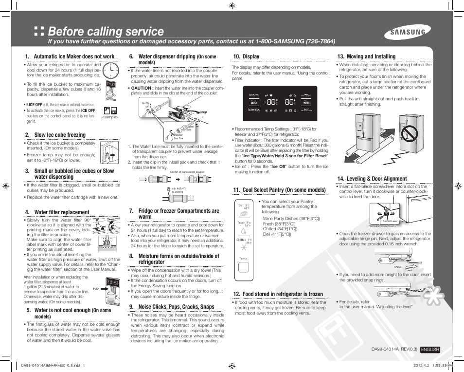 Samsung RF263BEAEBC-AA User Manual | 2 pages