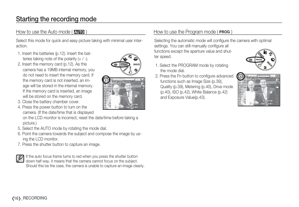 Starting the recording mode | Samsung EC-S85ZZBBA-SP User Manual | Page 17 / 110