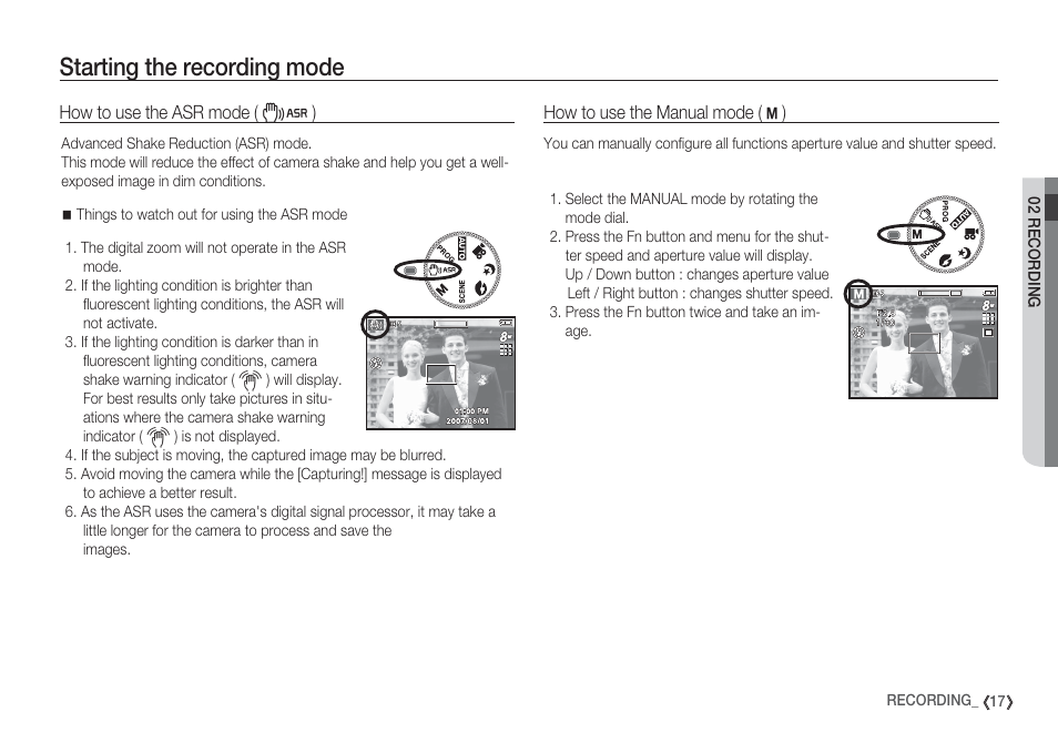 Starting the recording mode | Samsung EC-S85ZZBBA-SP User Manual | Page 18 / 110