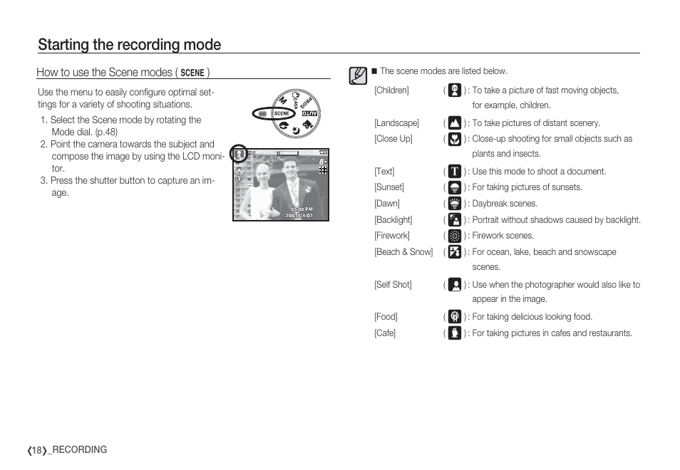 Starting the recording mode | Samsung EC-S85ZZBBA-SP User Manual | Page 19 / 110