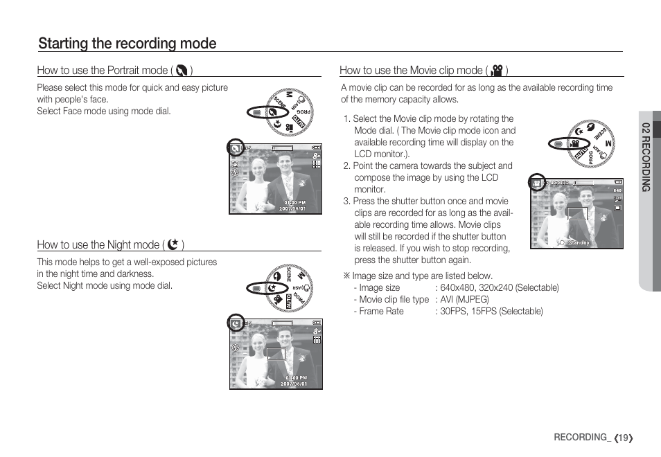 Starting the recording mode | Samsung EC-S85ZZBBA-SP User Manual | Page 20 / 110