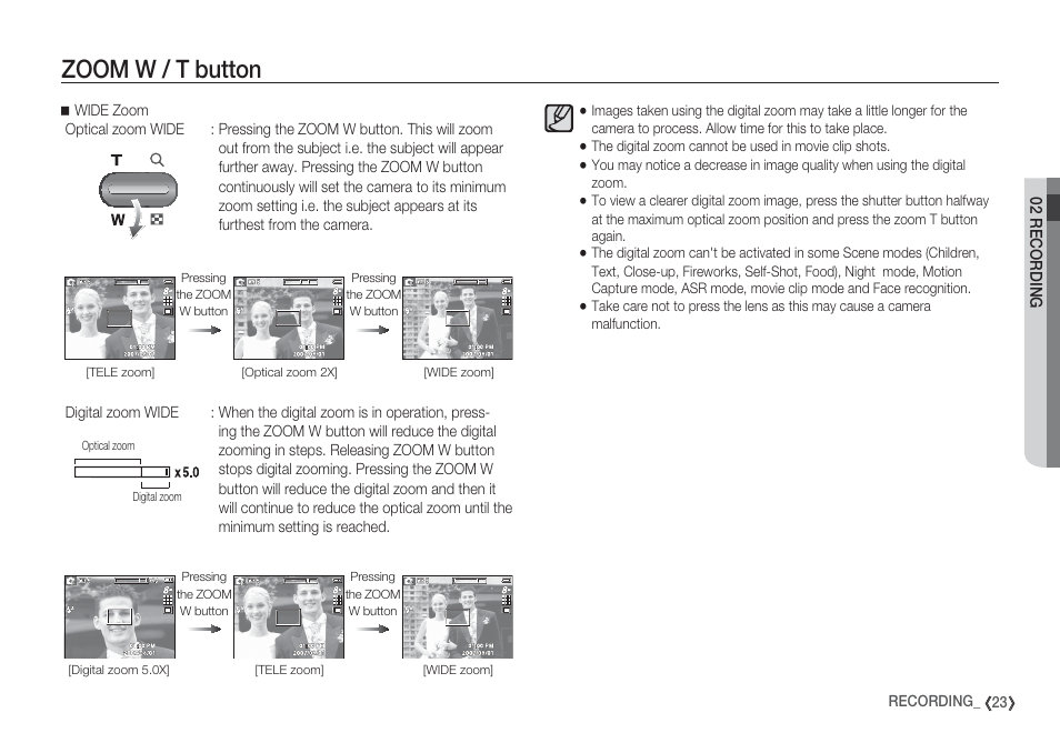 Zoom w / t button | Samsung EC-S85ZZBBA-SP User Manual | Page 24 / 110