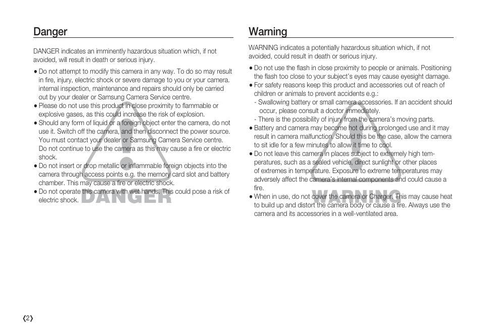 Danger warning | Samsung EC-S85ZZBBA-SP User Manual | Page 3 / 110