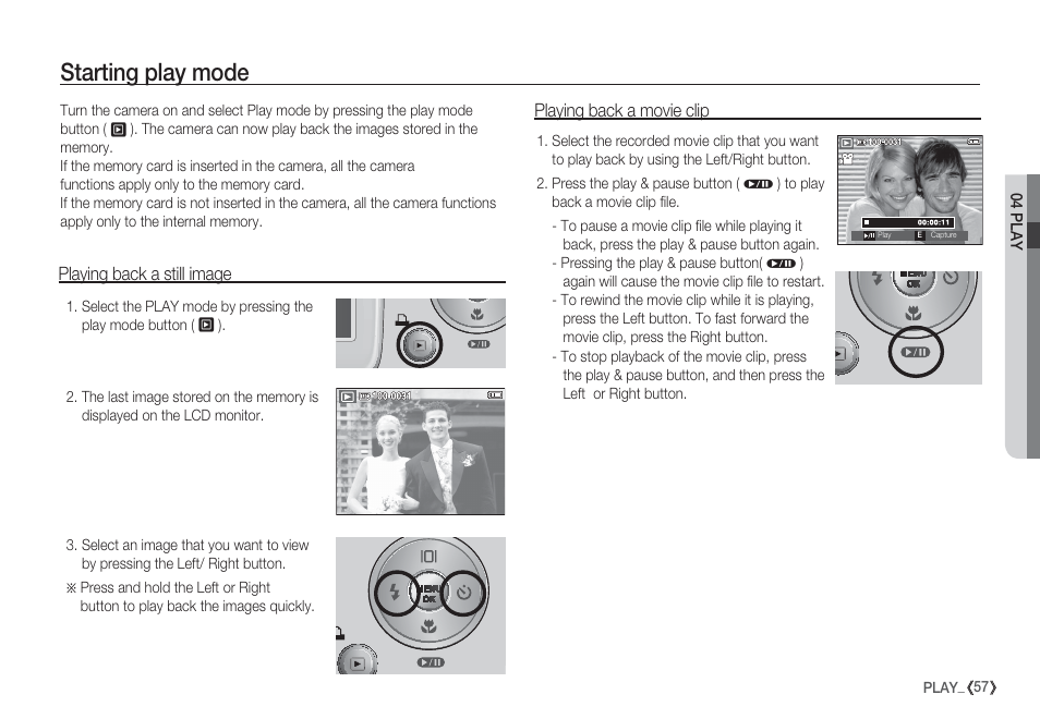 Starting play mode | Samsung EC-S85ZZBBA-SP User Manual | Page 58 / 110
