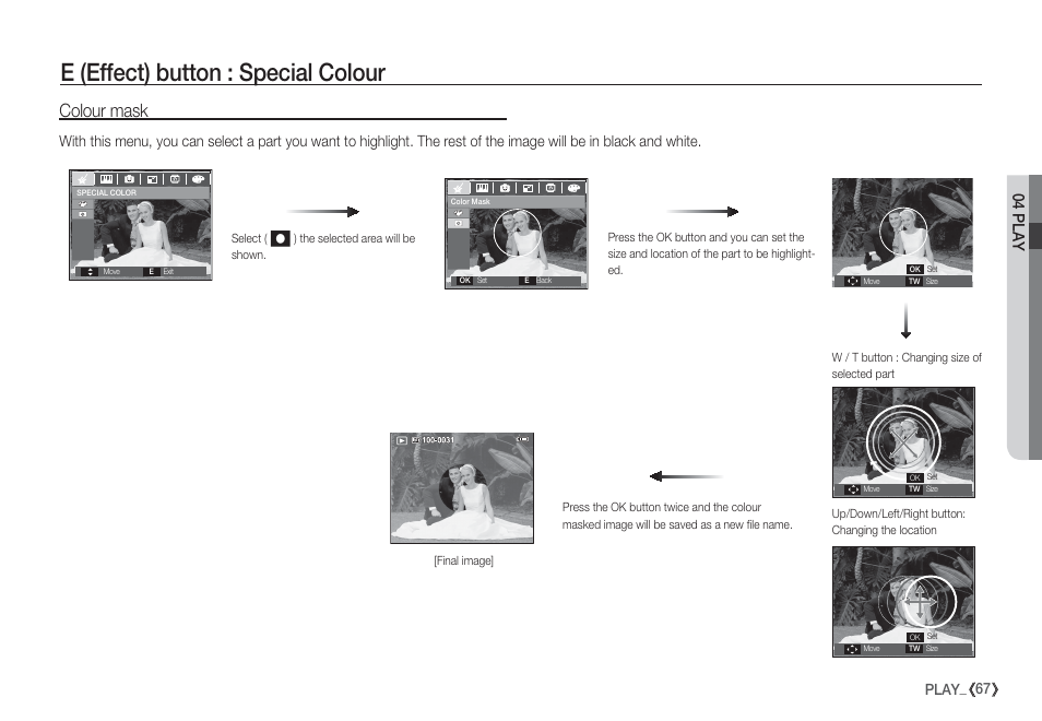 E (effect) button : special colour, Colour mask, 04 play | Samsung EC-S85ZZBBA-SP User Manual | Page 68 / 110