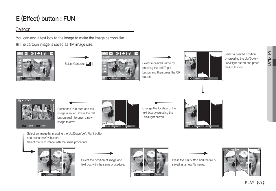 E (effect) button : fun, Cartoon, 04 play | 69 play | Samsung EC-S85ZZBBA-SP User Manual | Page 70 / 110