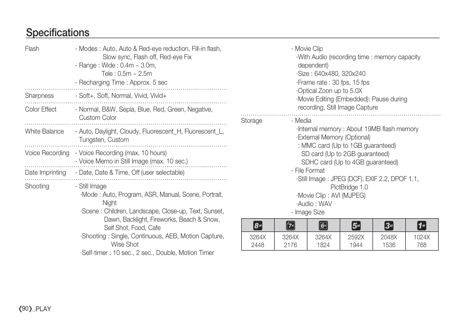 Specifications | Samsung EC-S85ZZBBA-SP User Manual | Page 91 / 110