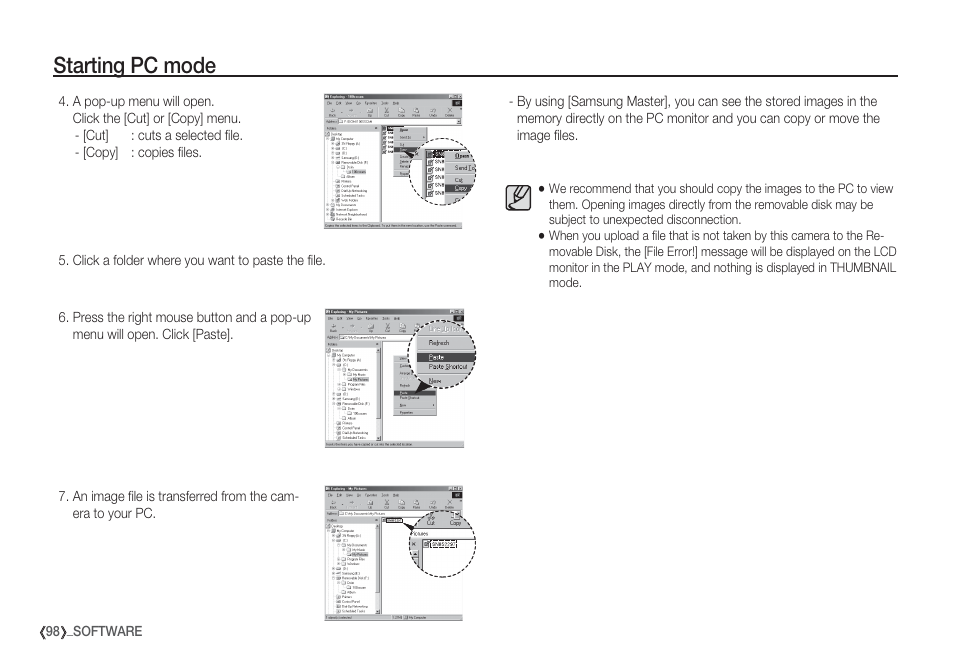 Starting pc mode | Samsung EC-S85ZZBBA-SP User Manual | Page 99 / 110