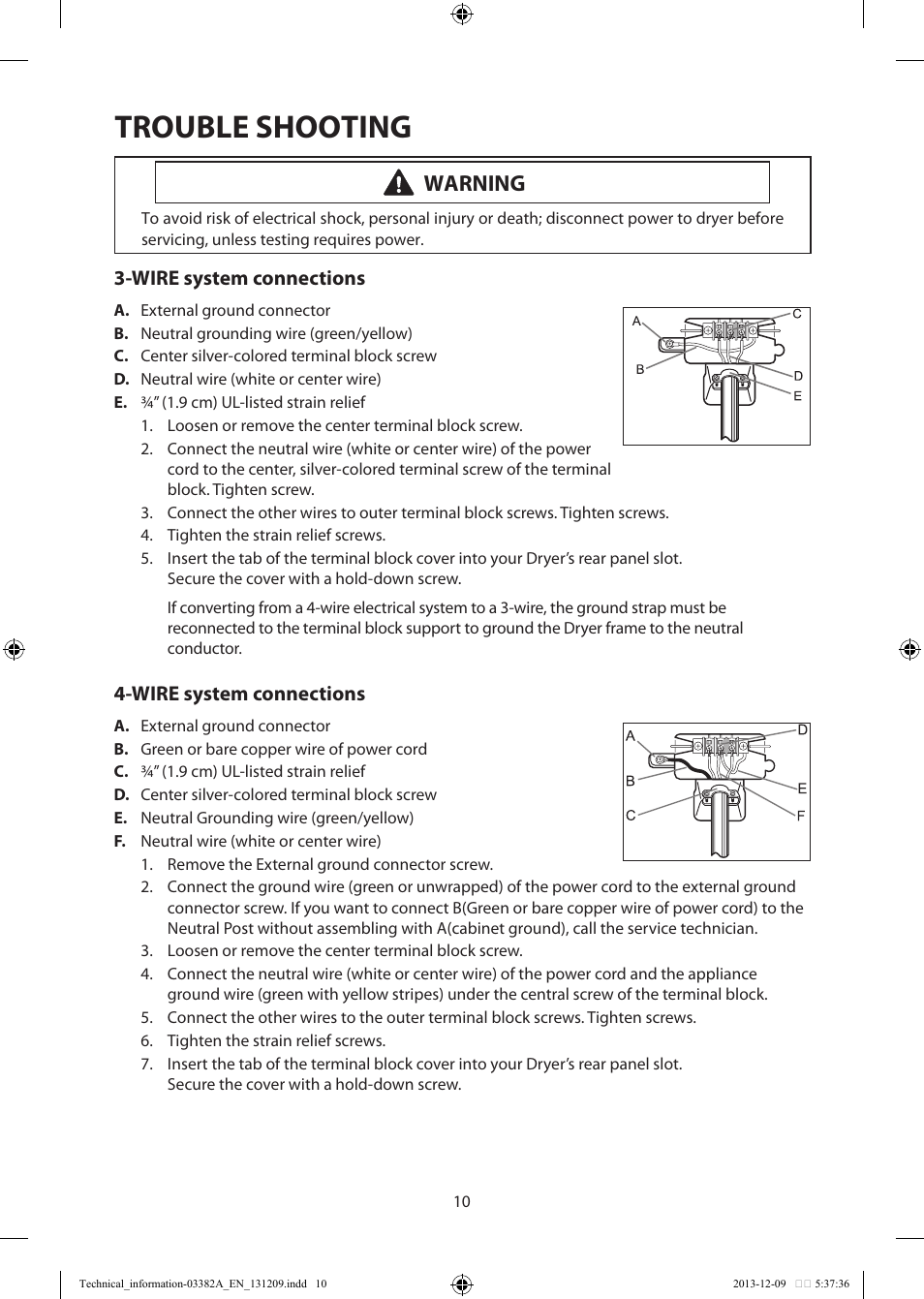 Trouble shooting, Warning | Samsung DV42H5200EF-A3 User Manual | Page 10 / 36