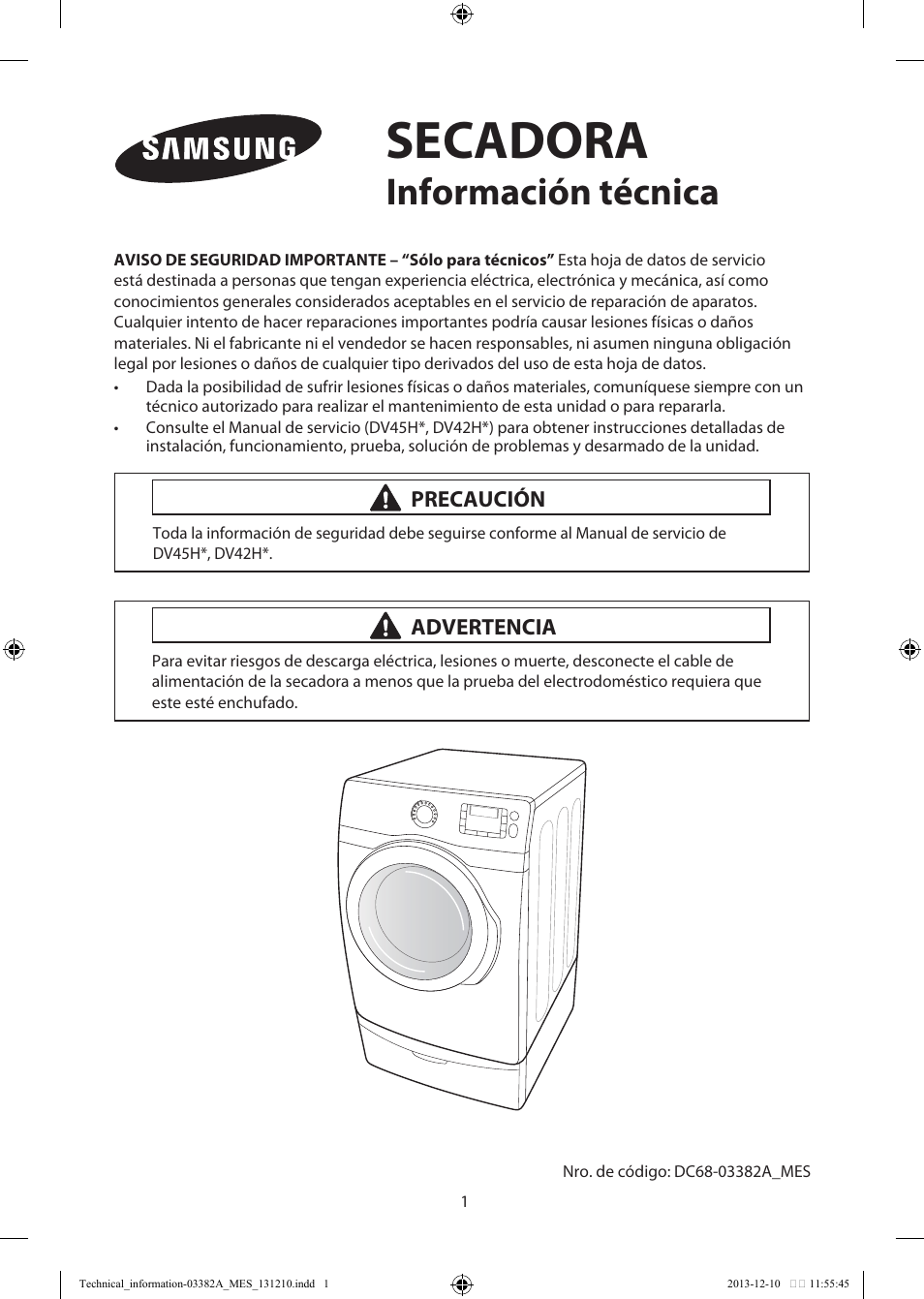 Secadora, Información técnica | Samsung DV42H5200EF-A3 User Manual | Page 25 / 36