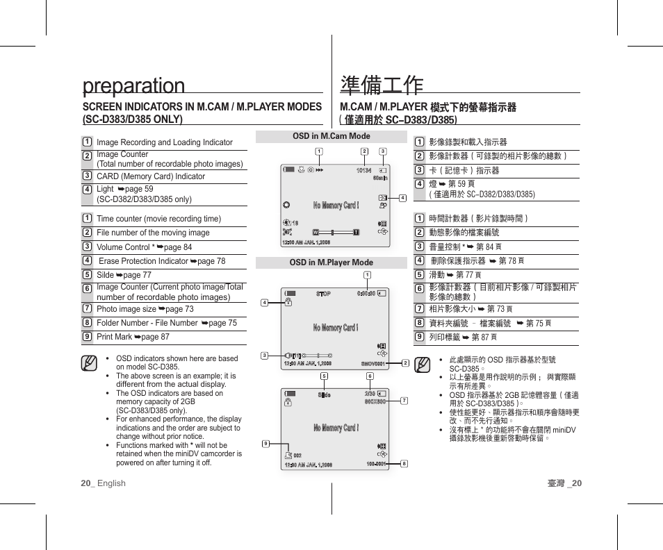 準備工作, Preparation | Samsung SC-D383-XAP User Manual | Page 24 / 111