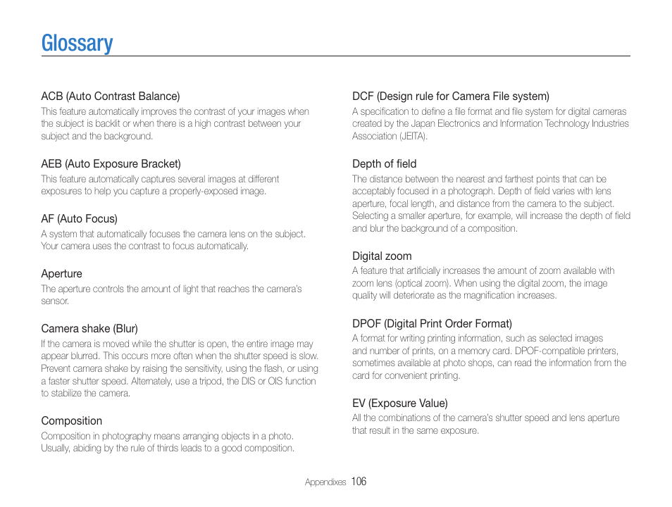 Glossary | Samsung EC-PL210ZBPUUS User Manual | Page 107 / 115