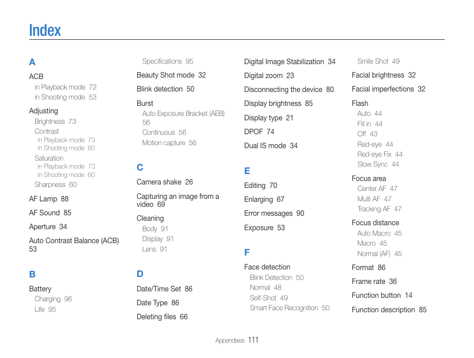 Index | Samsung EC-PL210ZBPUUS User Manual | Page 112 / 115