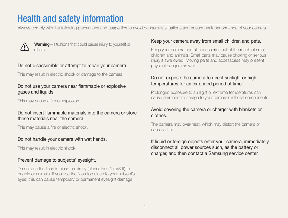 Health and safety information | Samsung EC-PL210ZBPUUS User Manual | Page 2 / 115