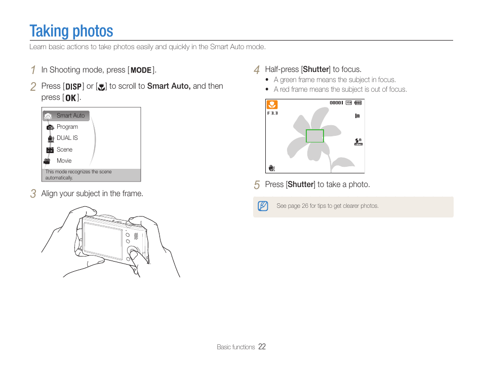 Taking photos | Samsung EC-PL210ZBPUUS User Manual | Page 23 / 115