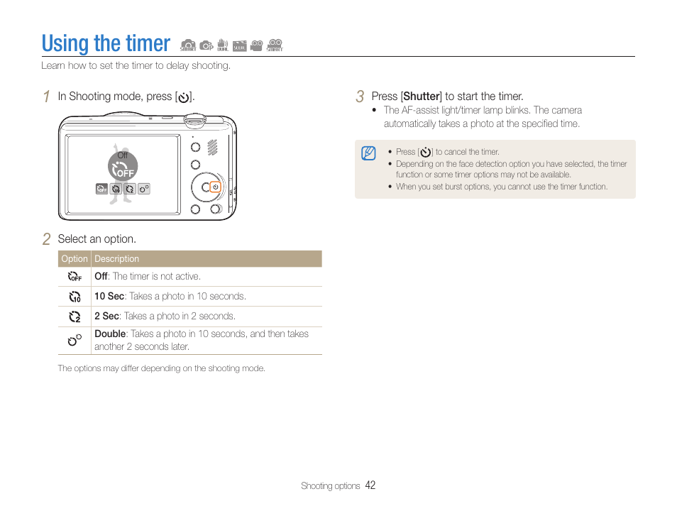 Using the timer | Samsung EC-PL210ZBPUUS User Manual | Page 43 / 115