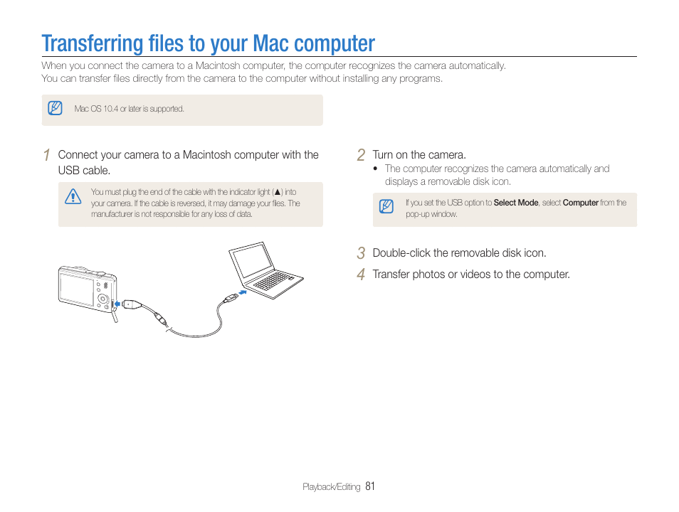 Transferring files to your mac computer | Samsung EC-PL210ZBPUUS User Manual | Page 82 / 115