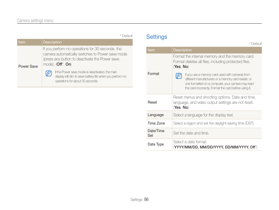 Settings, Settings ……………………………………………… 86 | Samsung EC-PL210ZBPUUS User Manual | Page 87 / 115