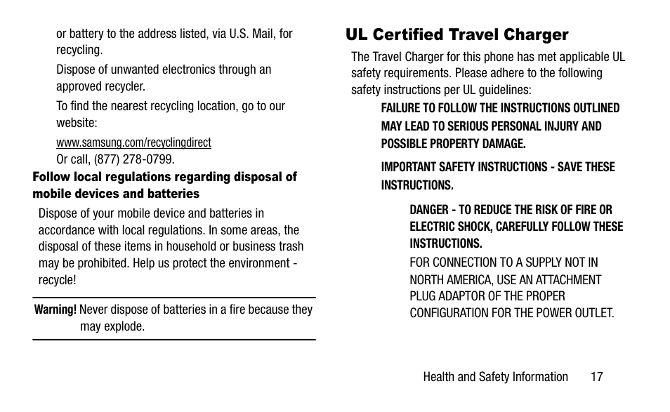 Ul certified travel charger | Samsung SGH-I527ZKBATT User Manual | Page 23 / 58