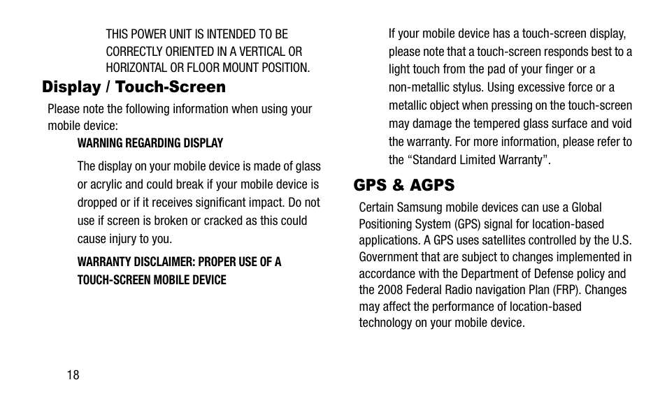 Display / touch-screen, Gps & agps, Display / touch-screen gps & agps | Samsung SGH-I527ZKBATT User Manual | Page 24 / 58