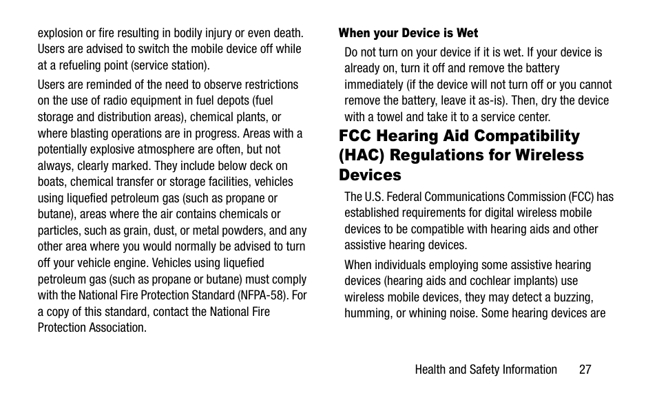 Fcc hearing aid compatibility (hac), Regulations for wireless devices | Samsung SGH-I527ZKBATT User Manual | Page 33 / 58